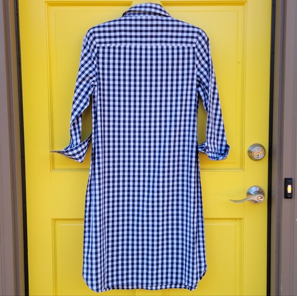Vineyard Vines Navy Gingham Cotton Shirt Dress Button Front Size 4 - Picture 4 of 10